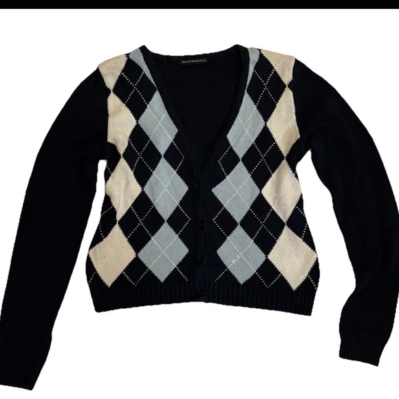 Brandy Melville Sweaters - Brandy Melville Y2K Argyle Button Front V Neck Sweater Cardigan No SZ Tag Fits M